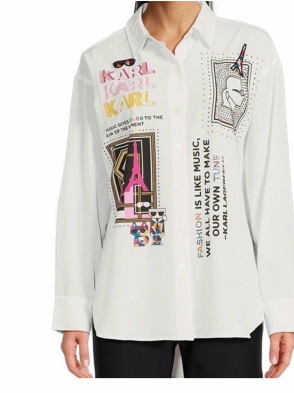 Karl Lagerfeld Limited Edition White Graphic Pop-Art Button Shirt